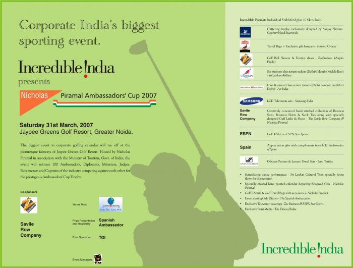 Nicholas Piramal Ambassadors' Cup 2007
Saturday 31st March, 2007
Jaypee Greens Golf Resort, Greater Noida