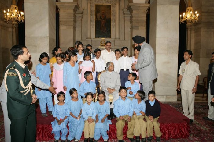 Dr Kalam met our children at his home, the President House. The kids came calling on him from far flung village. It was yet another occasion for me to take a lesson on humility from the legend. Kalam Sahab fine tuned their lunch menu AND sweet dishes, including choicest pastries that the kids carried along for their long return journey from their uncle (very thoughtful).
He told me,"Mr Sikka, not too long ago, I was like them, poor and hungry. I had dreams, I still have. And I am sure they have in bigger. Who knows, there may be a President or a Prime Minister amongst them".
He went on to PERSONALLY host luncheon for the kids, talked to them one by one as a friend and shook hands with everyone. There was no high chair, no caste, creed or religion between them. There was was but the humanity and blessings of a noble soul pouring through in abundance. I could see true happiness in his eyes.
Friends, If you agree with me, let's join hands and request the Government that henceforth Dr Kalam's birthday should be celebrated as
'The Children's Day'.